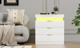 Nightstand with Charging Station and LED Lights,Night Stand with Sliding Top for Bedroom,Bedside Table with Drawers,Modern End Side Table,White.28.8''W x 17''D x 30.5''H.