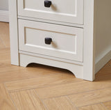 Farmhouse Side Table with Charging Station, Antique Nightstands with Drawers, Bedside Table with Open Shelf for Bedroom, White