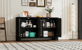 TREXM Sideboard Buffet Cabinet with Storage, Wood Sideboard with Adjustable Shelves and Gold Handles for Kitchen, Dining Room and Living Room (Black)
