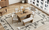 TREXM 6-Piece Retro Dining Table Set for 6, 60" Wood Kitchen Table and Chairs Set of 4 with Bench Designed Trestle Base for kitchen & Dining Room (Natural Wood Wash)