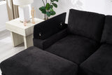 122"L Sectional Sofa Deep Seat Sofa Couch with Ottomans, Corduroy Sofa Sleeper for Living Room, Apartment, Office, Modern, Small Space, Easy Assembly(4-Seat & 2-Ottoman, Black)