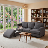 86" L-Shaped Sectional Sofa with Movable Ottoman & Storage, Linen Fabric Corner Couch for Small Living Room, Beige