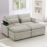 Loveseat Sofa 70.9" Free-combined Sectional Convertible Sofa Bed with Storage Space, Two Movable Ottomans, Four USB Ports and Two Cup Holders for Living Room, Grey
