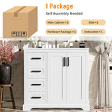 36" Modern Bathroom Vanity with Ceramic Sink, Soft-Close Door, Adjustable Shelf & 3 Drawers, Ample Storage, Elegant Design for Medium to Small Bathrooms