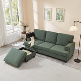 86" L-Shaped Sectional Sofa with Movable Ottoman & Storage, Linen Fabric Corner Couch for Small Living Room, Beige
