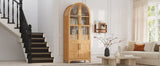 K&K 71" Tall Arched Kitchen Pantry Cabinet with Door Shelves, Farmhouse Kitchen Storage Cabinet with Open & Adjustable Shelves, Hidden Drawer & Glass Door, Cupboard for Kitchen, Dining Room, Natural