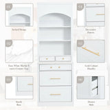 [Assembly Video Provided] TOPMAX Modern 83.7inch High Kitchen Pantry, Freestanding Tall Kitchen Hutch with Faux Marble Top, Display Cupboard Cabinet with 5 Storage Drawers and Adjustable Shelf, White
