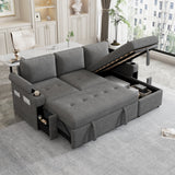 83.5" L-shaped Sofa Couch Convertible Sofa Bed Sectional Sofa with Ample Storage Space, Two Cup Holders and Two USB Ports for Living Room, Beige