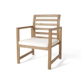 Outdoor Acacia Wood Club Chairs, 2-Pcs Set, Natural Stained / White, 25.5"D x 24.5"W x 33.0"H