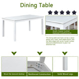 6 Piece Wooden Dining Table Set, Wooden Dining Table with 4 Upholstered Chairs and Bench for 6 People, Rectangular Dining Table Set with Crystal Decoration for Kitchen, Dining Room, White