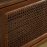 59 Inch Mid Century Modern Rattan TV Stand for 65 Inch TV, Entertainment Cabinet, Media Console for Living Room Media Room, Solid Wood Feet & Rattan Cabinet Doors - Dark Wood