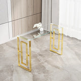 Console Table Stainless Steel Glass,Meal side table Golden Clear  bs-02