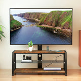 Wooden Storage TV Stand Black Tempered Glass Height Adjustable Universal Swivel Entertainment Center With Mount TV Stand,black