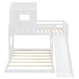 Wooden Twin Over Full Bunk Bed, Loft Bed with Playhouse, Farmhouse, Ladder, Slide and Guardrails, White(OLD SKU :LT000028AAK)