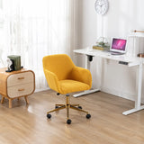 Modern Teddy Fabric Material Adjustable Height 360 Revolving Home Office Chair With Gold Metal Legs And Universal Wheel For Indoor,White
