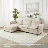 107-inch L-shaped sofa with cotton-linen velvet texture, corner sofa with storage function on the side, suitable for living room, and spacious space,3 seats can be extended