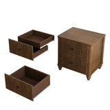 Fluted Nightstand, 21.65" Wide Side Table with 3 Drawers, Mid Century Modern Wood NightStand with Metal Handle, Wooden Bedside End Table for Bedroom, Living Room, Closet, Walnut