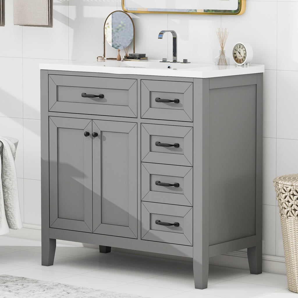 36" Bathroom Vanity with Sink Combo, Gray Bathroom Cabinet with Drawers, Solid Frame and MDF Board (Old Sku:JL000007AAE-6)