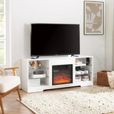 TV Stand Electric Fireplace TV Stand with Glass Shelves, 3D Fireplace TV Stand with LED Lights Wood with USB Charging Outlet Modern Television Table Center for TV up to 32-62" White 58''W*15.4''D*24.6