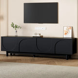 ON-TREND Cream Style TV Stand with Arched Doors & 2 Drawers for TVs up to 75", Minimalist Media Console with Rebound Device, Entertainment Center with 5 Iron Round Legs for Living Room, Bedroom, Black