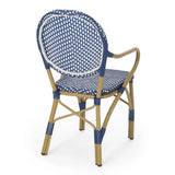 Outdoor PE Rattan and Aluminum 3 Piece French Bistro Set, Dark Teal & White, and Bamboo Finish