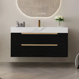 35.4" Modern Bathroom Vanity with Undermount Sink, Sintered Stone Top, Waterproof Multi-layer Solid Wood, 4 Drawers Storage, Free-standing/Wall-Mounted