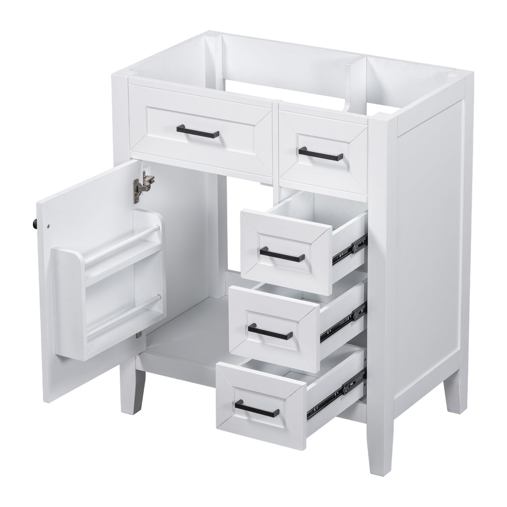 30" Bathroom Vanity without Sink, Cabinet Base Only, Bathroom Cabinet with Drawers, Solid Frame and MDF Board, White