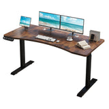63"×30" Dual Motor Curve Design Height Adjustable Electric Standing Desk Height Stand Up Computer Desk,Sit and Stand Home Office Desk with Splice Board (rustic brown desktop+dual motor black frame)