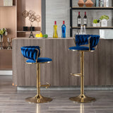 Set of 2  Bar Stools,with Chrome Footrest and Base Swivel Height Adjustable Mechanical Lifting Velvet + Golden Leg Simple Bar Stool-Green
