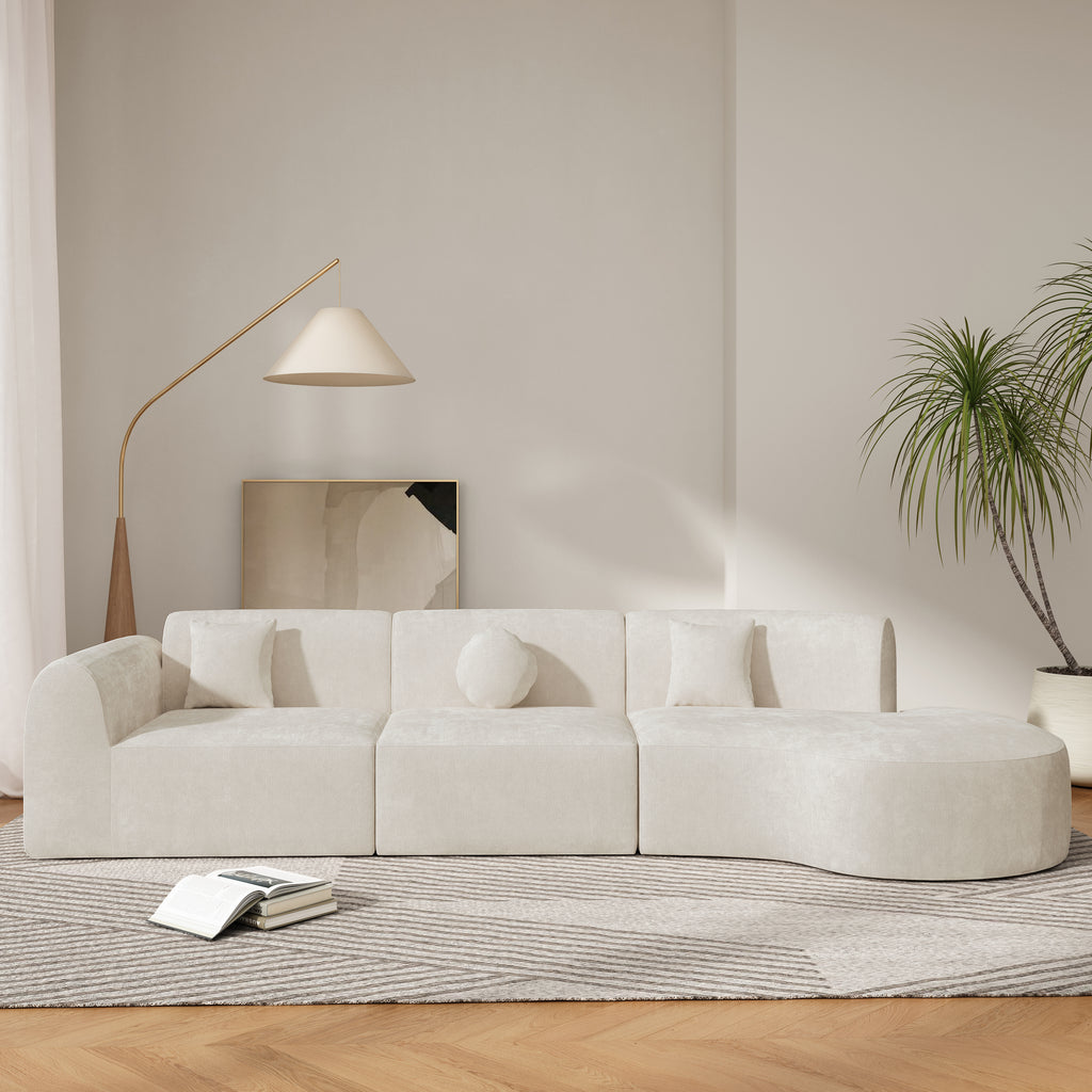 140" Modern Curved Sectional Sofa with High-Density Fully Compressed Sponge and Chaise Lounge, 3-Piece Set, Fully Assembled Right Hand Facing, Perfect for Living Room, Lounge