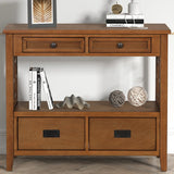 36'' Farmhouse Pine Wood Console Table Entry Sofa Table with 4 Drawers & 1 Storage Shelf for Entryway Living Room Bedroom Hallway Kitchen(Retro Blue)