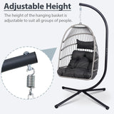 Outdoor Egg Hanging Chair with Stand, Patio Wicker Swing Egg Chair Indoor Swinging Chair Outdoor Hammock Egg Chair