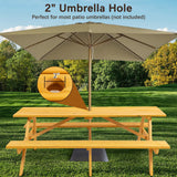 8 Person Brown Wooden Picnic Table, Outdoor Camping Dining Table with 2 Seats, Garden, DIY with 2 Built-in Benches, 2220lb Capacity