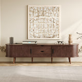 70 Inch Mid Century Modern TV Stand, TV Stand for 80 Inch TV, TV Stand with Tambour Doors, Drawers and Power Outlet, TV Consoles for Living Room, Bedroom