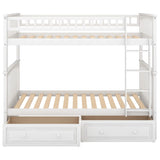Twin over Twin Bunk Bed with Drawers, Convertible Beds, White(Old SKU: SM000240AAK-1)