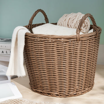 Joseph Round Cone Woven Resin Wicker Basket with Handles - 16