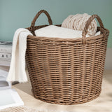 Joseph Round Cone Woven Resin Wicker Basket with Handles - 16" x 16" x 10.5" - Chocolate Brown - For Clothes, Towels, Canvas, Toys, Magazine Storage and Home Decoration