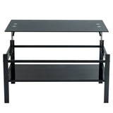 Glass Lift Top Coffee Table, Modern Simple 2-Layer Tempered Glass Coffee Table for Living Room, Black