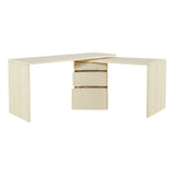 90" Modern L Shaped Desk in Natural Wood with 3 Drawers,360° Wood Rotating Desk,Executive Office Desk,Corner Desk,Office Study Workstation,for Home Office or Living Room