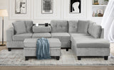 105" Modern Sectional Sofa with Storage Ottoman, L-Shape Couch with 2 Pillows and Cup Holders,Sectional Sofa with Reversible Chaise for Living Room, Black