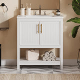 30-Inch Green Bathroom Vanity with Ceramic Sink and Versatile Storage - Ideal for Small Bathrooms