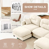 Cloud Sectional L-Shaped Couch With Ottoman,Soft Chenille Fabric,Quilted Pleated Design  High-Density Foam,Fits Bedrooms Living Rooms Reading Nooks,Beige