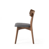 Mid-Century Walnut Finished Frame Upholstered Dining Chairs (Set of 2) (Dark Grey)