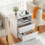 (Set of 2)End Table with Fast USB C Charging Station, Sofa Side Table with 2 Drawers, Large Storage Modern Wood Storage Cabinet for Living Room,Bedroom,Office, White