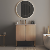 Dalia 30" Freestanding & Wall Mounted Light Wood Bathroom Vanity with Ceramic Sink, Large Storage Vanity 2 Doors and Metal Support for Modern Bathrooms, KD
