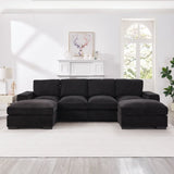 122"L Sectional Sofa Deep Seat Sofa Couch with Ottomans, Corduroy Sofa Sleeper for Living Room, Apartment, Office, Modern, Small Space, Easy Assembly(4-Seat & 2-Ottoman, Black)