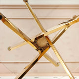 Golden Dining Table with cross metal leg and glass,Modern Space Saving Kitchen Table for Living Room