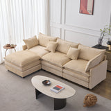 105" Modular Sectional Couch,Upholstered Soft Chenille Fabric Sofa,3 Seater with Ottoman L Shape Sofa Beige