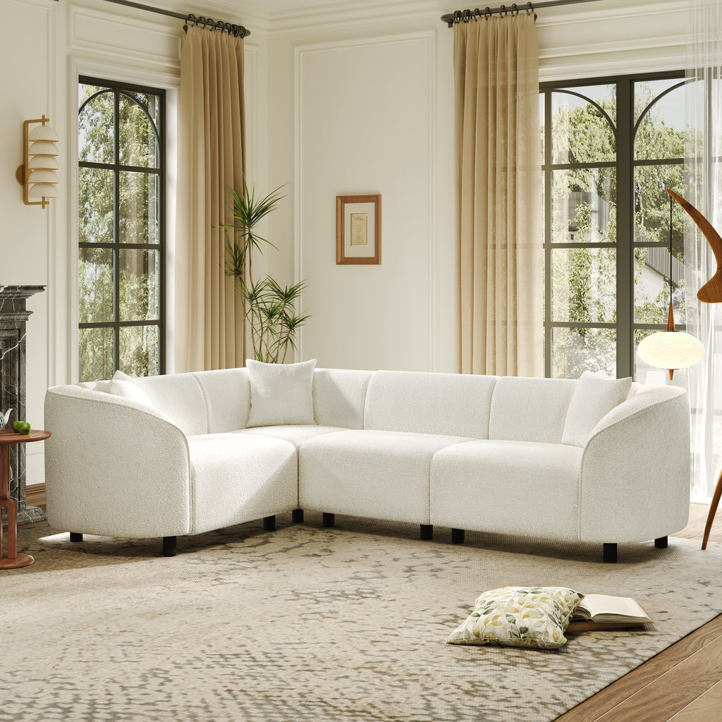 104" L-Shaped Curved Contemporary Sectional Sofa in Beige: Plush 4-Seater, Sculptural Design & Premium Bouclé Upholstery – Modern Luxury for Spacious Living