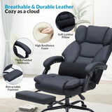 Office Chair with Foot Rest, Executive Office Chair with Arms, Reclining Computer Chair with Wheels and Lumbar Support, PU Leather Comfy Swivel Chair for Home Office